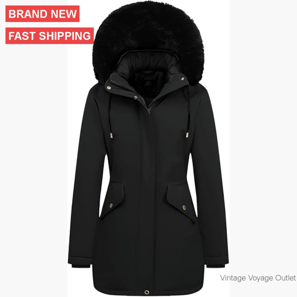 Women's Long Winter Down Coat Fleece Lined Parka Puffer Jacket Detachable Hood